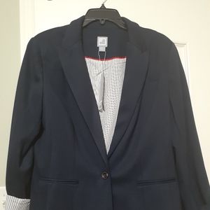 Navy blue Blazer with pen stripes on inside